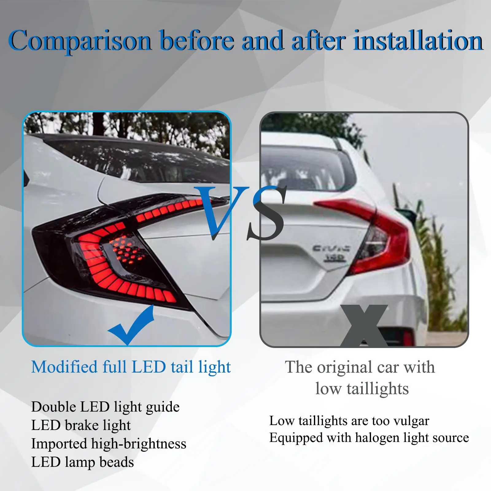 

Задняя фара AP03, совместимая с Honda Civic 2016-2020, светодиодсветодиодный дымчатые задние фары