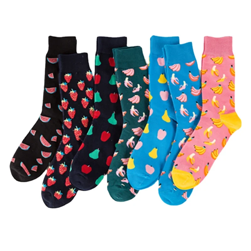 

10 Pairs/Lot Wholesale Price Fruit Men's Combed Cotton Socks Manufacturers Medium Tube Happy Funny Lovers' Sock