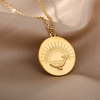 boho whale round pendant necklace vintage gold color gothic cute animal necklace for men women fashion jewelry collier whosale