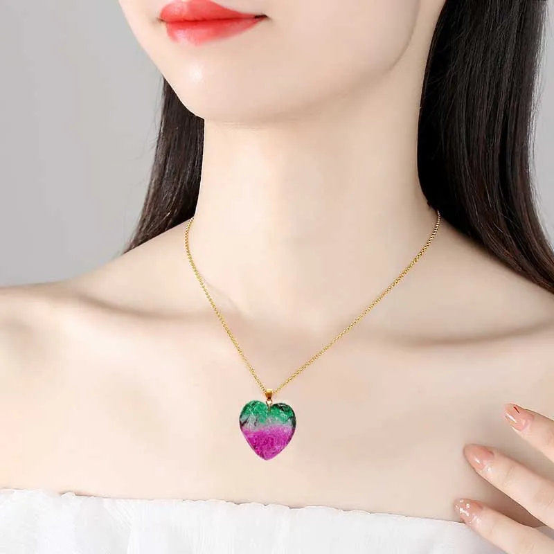 

Heart Shape Healing Crystal Pendant Necklace For Women Men Gift Rainbow Reiki Crystal Quartz DIY Jewelry With Gold Plating
