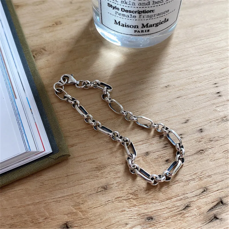 

POFUNUO Real 925 Sterling Silver French Style Women Luxury Jewelry Bracelets Female Niche Curb Chain Minimalist Vintage Bracelet