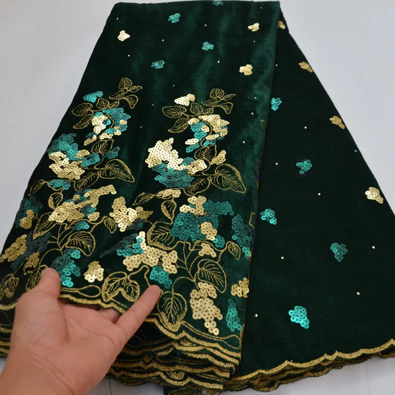 (5 ярдов/шт.) Мягкая африканская Бархатная сетчатая кружевная ткань с блестящими