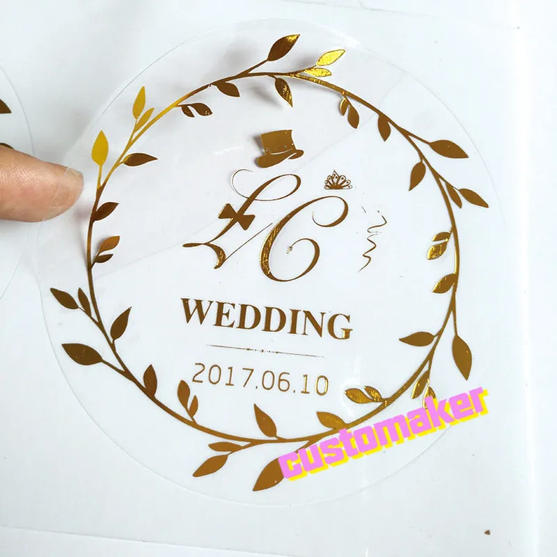 500 шт. Заказные свадебные подарочные бирки Золотая прозрачная Дамасская наклейка