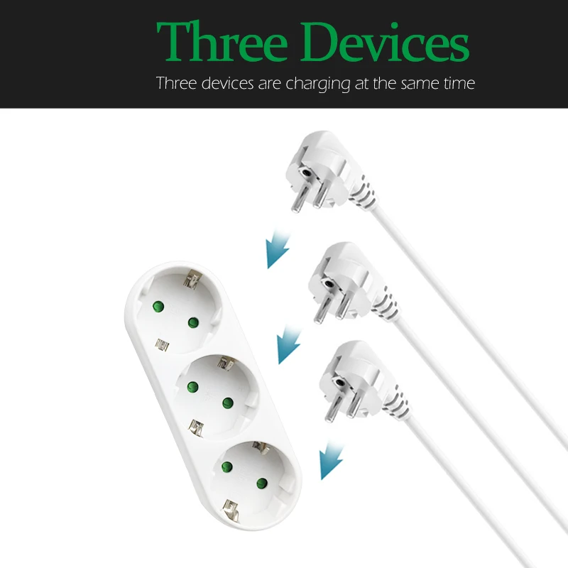 Переходник один в три с евровилкой на Европу 4 8 мм дорожные адаптеры питания