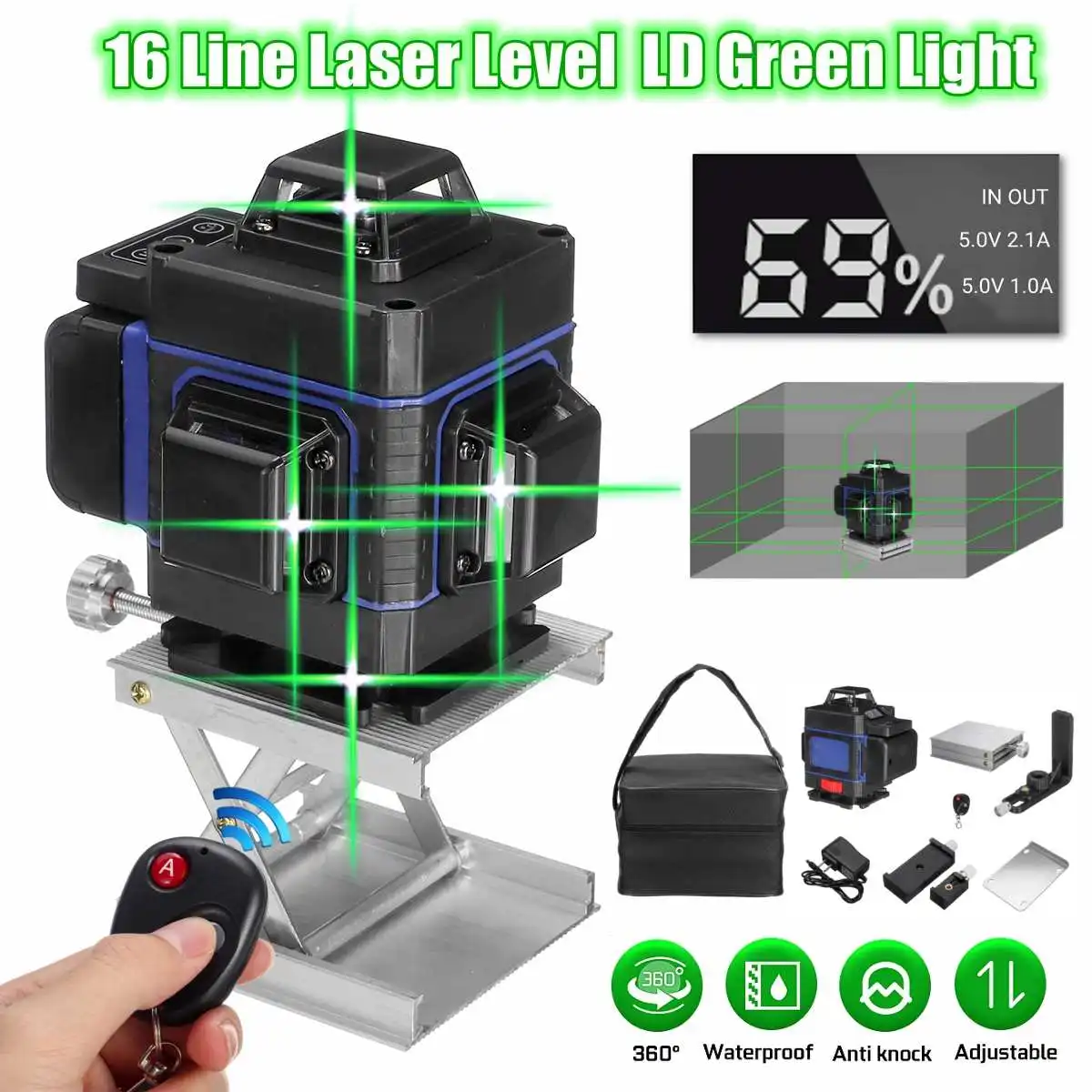 16 линейный 3D лазерный уровень самонивелирующийся горизонтальный и вертикальный