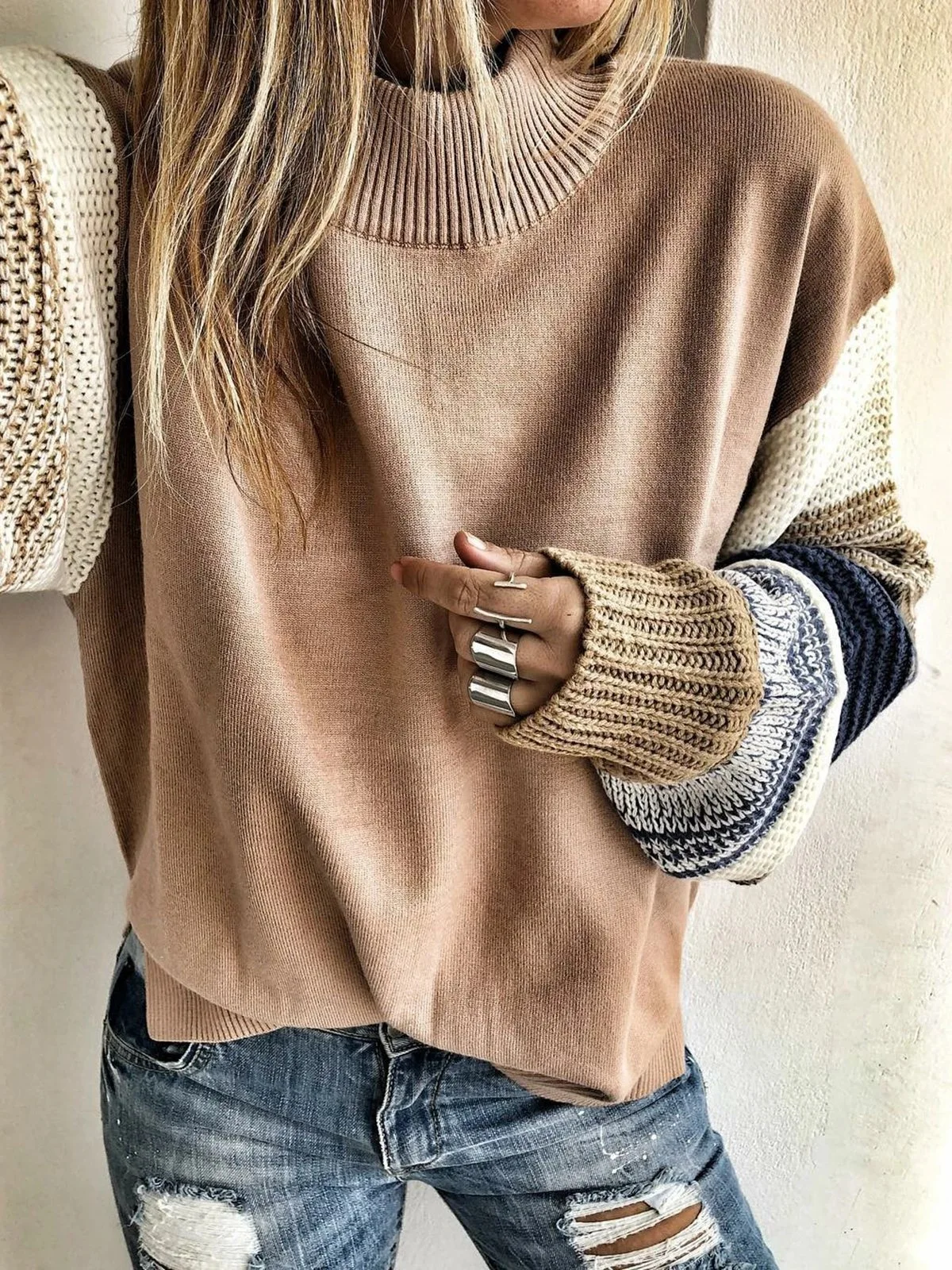 Осенне-зимняя одежда женский свитер лоскутный вязаный пуловер свитера женские