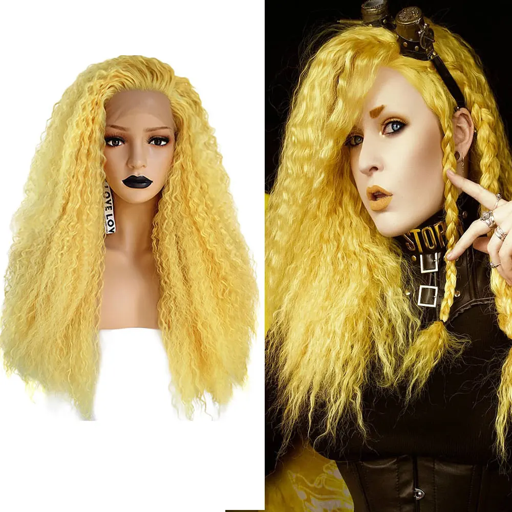 Парики для косплея: красный желтый кудрявые парики белых женщин блонд смешанные