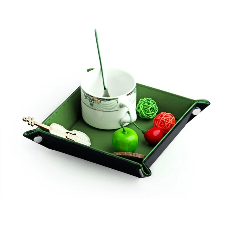 Folding Dice Storage Box PU Leather Quadrilateral Table Tray Coin Keys Holder | Дом и сад
