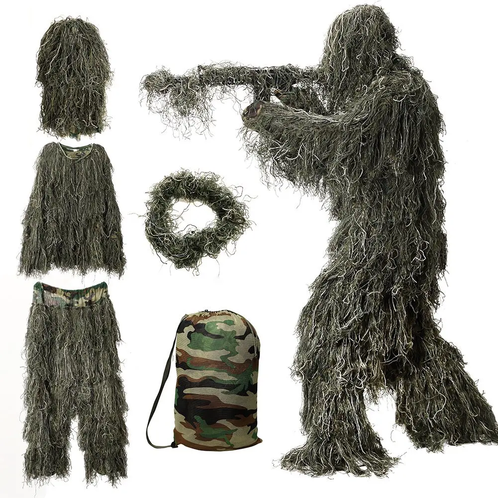 Cosplay P U B G Hunting Woodland Bionic Leaf Disguise Uniform CS Camouflage Suits Set Cloth Halloween Costume | Тематическая одежда