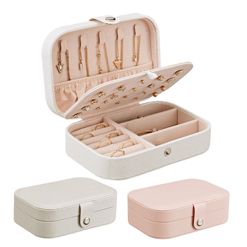 

Korean Style Fresh And Simple Girl Earrings Plate Jewelry Box Protable Leather Ring Multi-function Storage