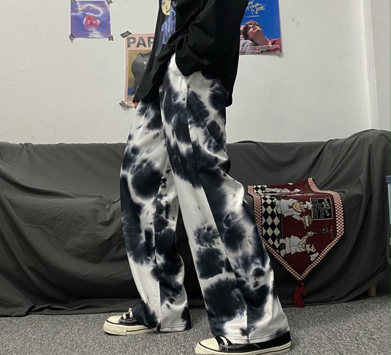

Tie Dye casual capris new Korean ins harajuku wide leg pants Female streetwear straight sweatpants women trousers hipster new