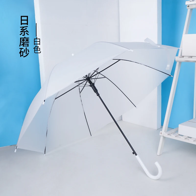 

Large White Umbrella Long Handle Transparent Semi Automatic Umbrella Thickened Women Guarda Chuva Household Merchandises EF50UB
