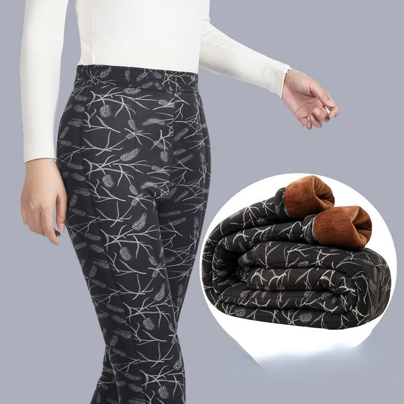 

2021 Women Autumn Winter New Velvet Leggings Female Print Flower Thick Warm Pants Ladies High Waist Slim Trousers Y871