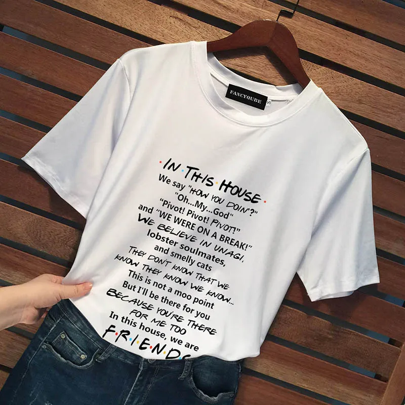 Футболка с готическим рисунком Friends Tee Harajuku женская футболка с буквенным принтом с коротким рукавом и круглым вырезом Женские топы
