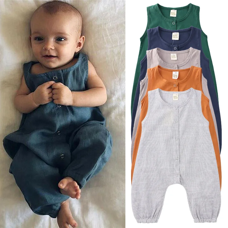 

New Born Baby Unisex Clothes Summer Soft Thin Rompers Infant Baby Cute Sleeveless Cotton Jumpsuit Photography Romper Pajamas Out