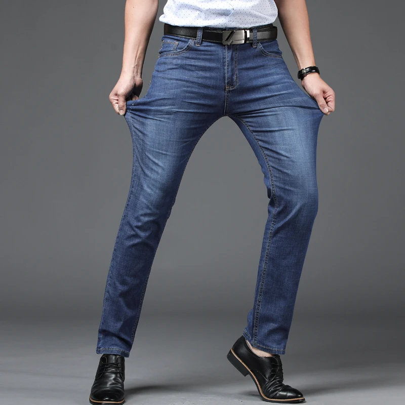 New Men Jeans Business Mens Casual Straight Slim Fit Blue Jeans Stretch Denim Pants Trousers Classic Skinny Jeans Men EF45NB