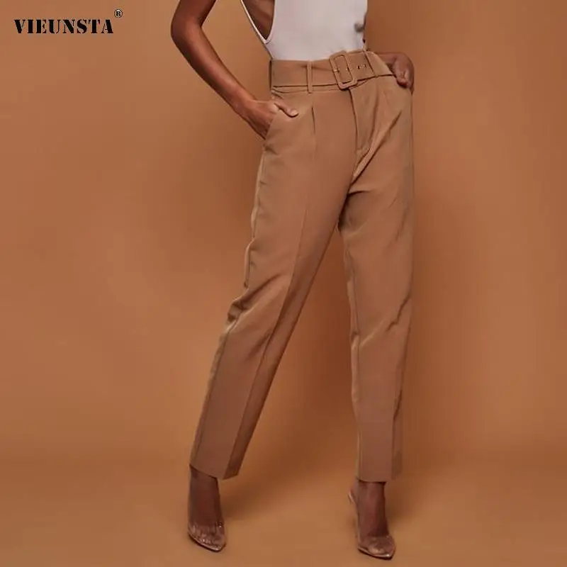 

Брюки женские прямые однотонные с поясом, офисные элегантные Костюмные штаны с карманами и широкими штанинами, в стиле Харадзюку, весна-осе...