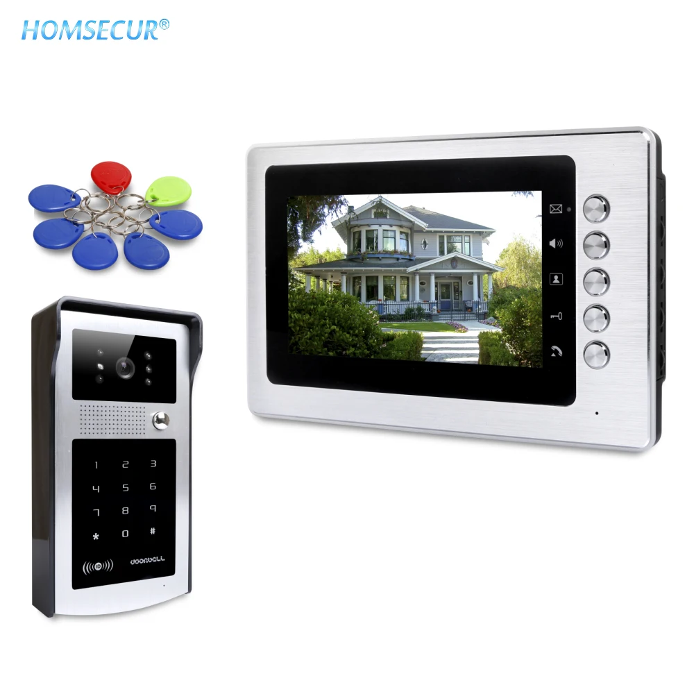 HOMSECUR 7 &quotВидеодомофон Система + Панелью с брелоками и Паролями для Дома/Квартиры
