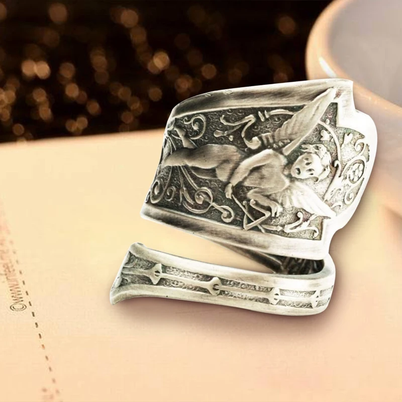 1 шт. Винтаж ангел музыки ложки Рождества кольцо для женщин Регулируемый ложка