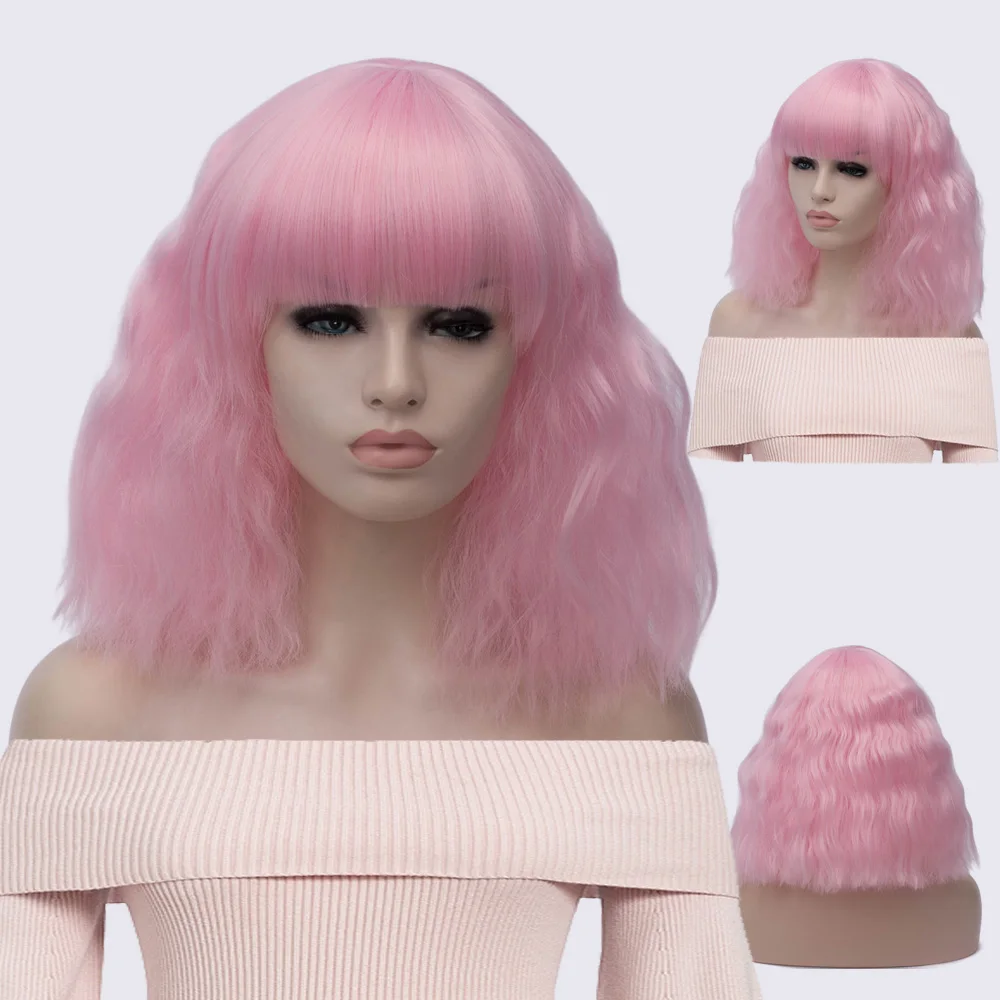 MSI Wigs Женский Средний Черный Цвет Косплей парики с взрыва вьющиеся синтетические волосы парик белый красный блонд розовый