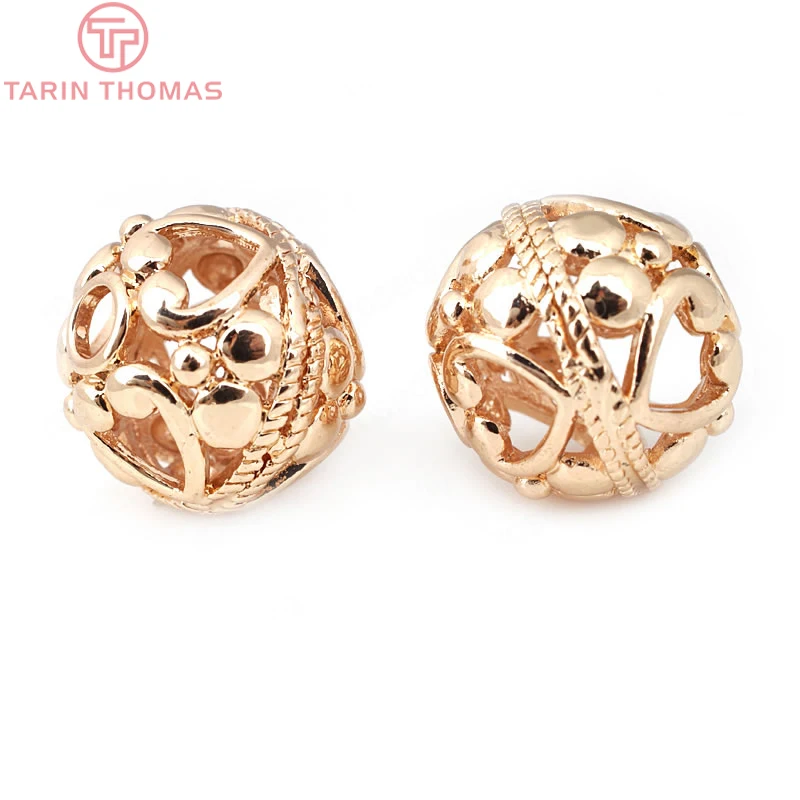 

6PCS 10MM 14MM 12x19MM 24K Gold Color Plated Brass Hollow Beads Bracelet Beads High Quality Diy Jewelry Accessories