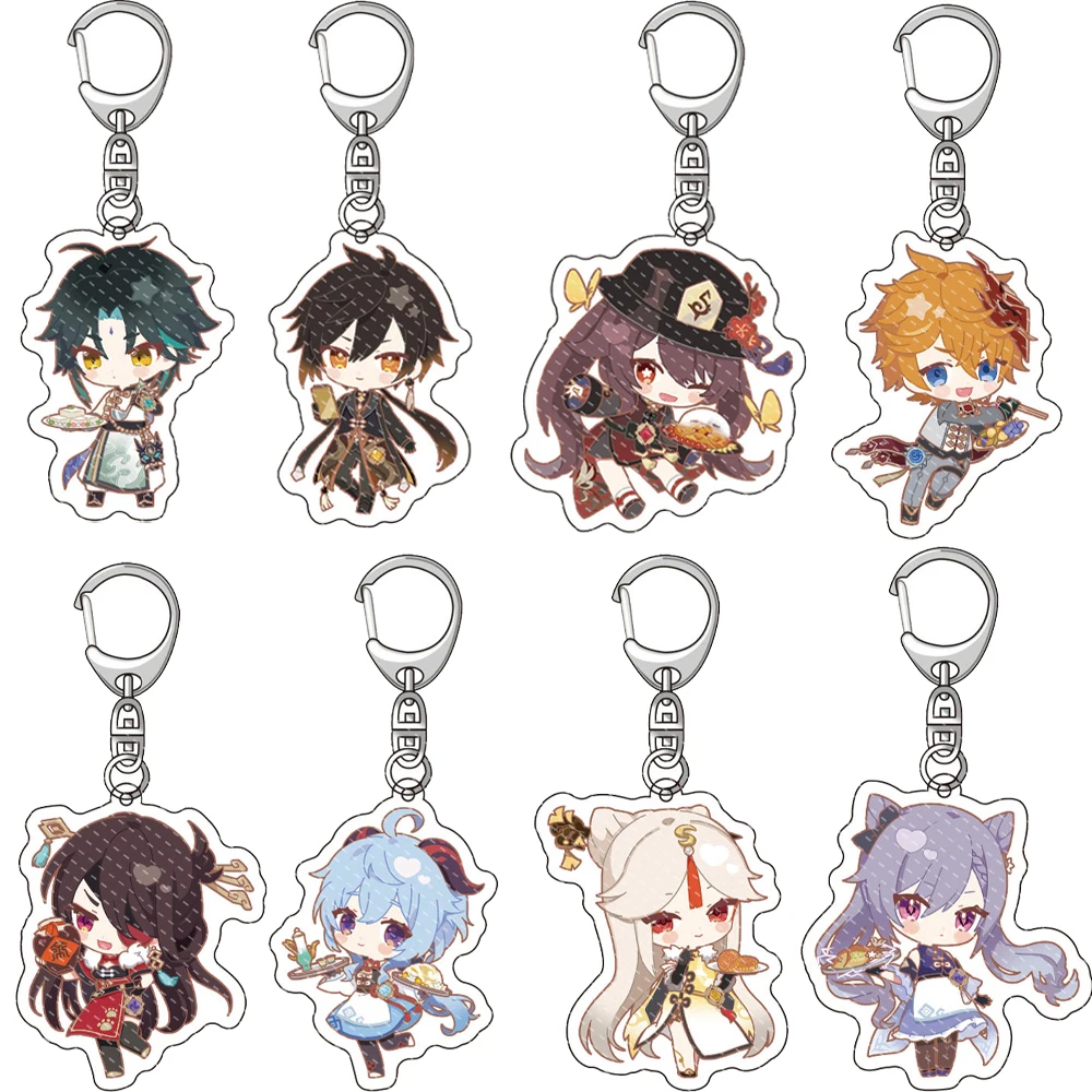 

Anime Keychain Genshin Impact Dining room Venti Hutao Zhongli Diluc Xiao Man Key Chain for Women Accessories Key Ring Gifts