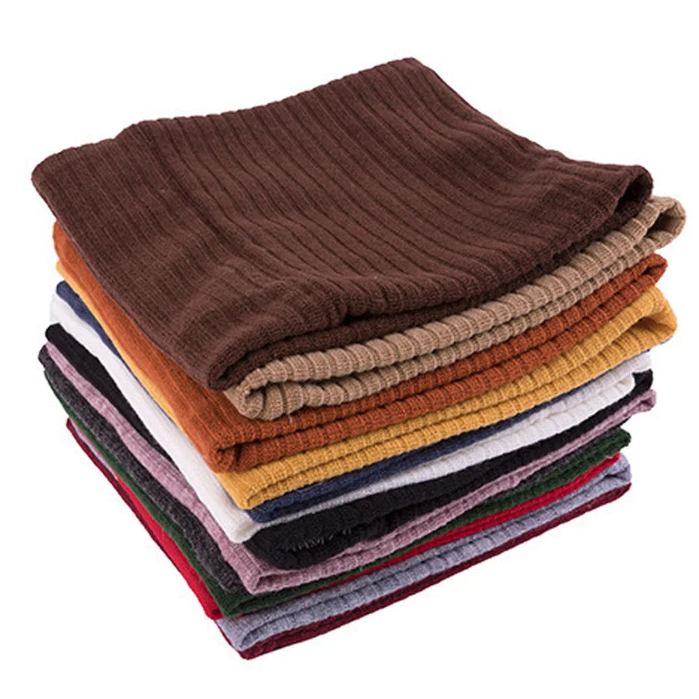

Fashion Men and Women Solid Color Simple Scarf Striped Knitted Plush Neck Warmer Thick Elastic Soft Sleeve Collar Neckerchief
