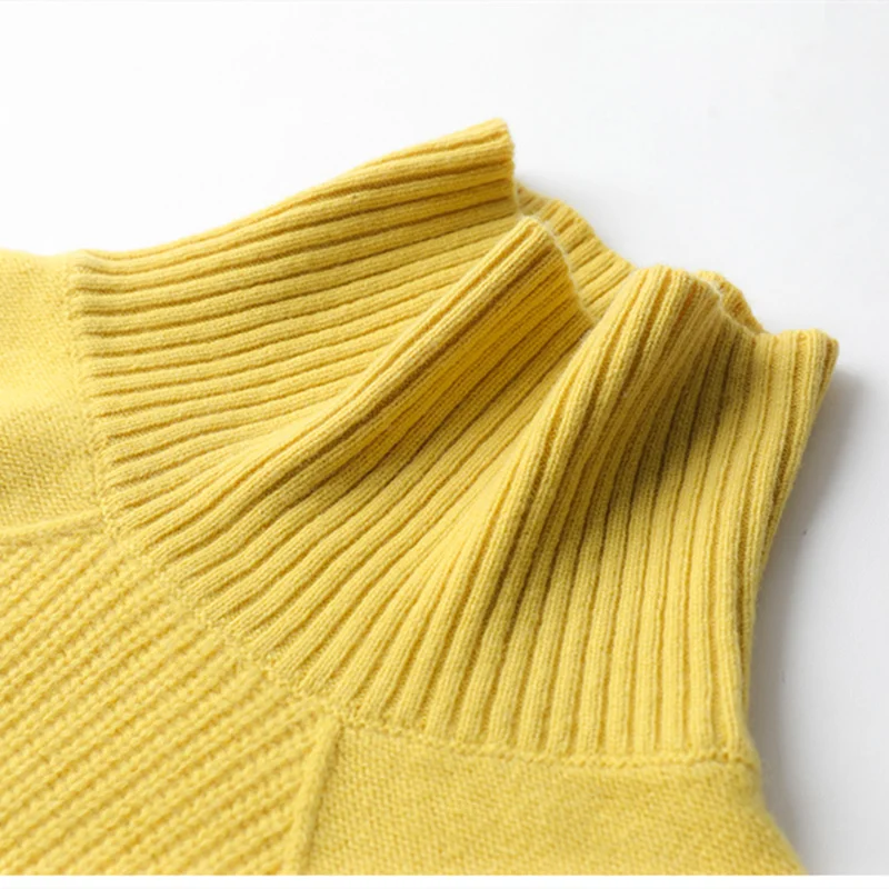 Кашемировый свитер топ с рукавом женский высоким воротником однотонный вязаный