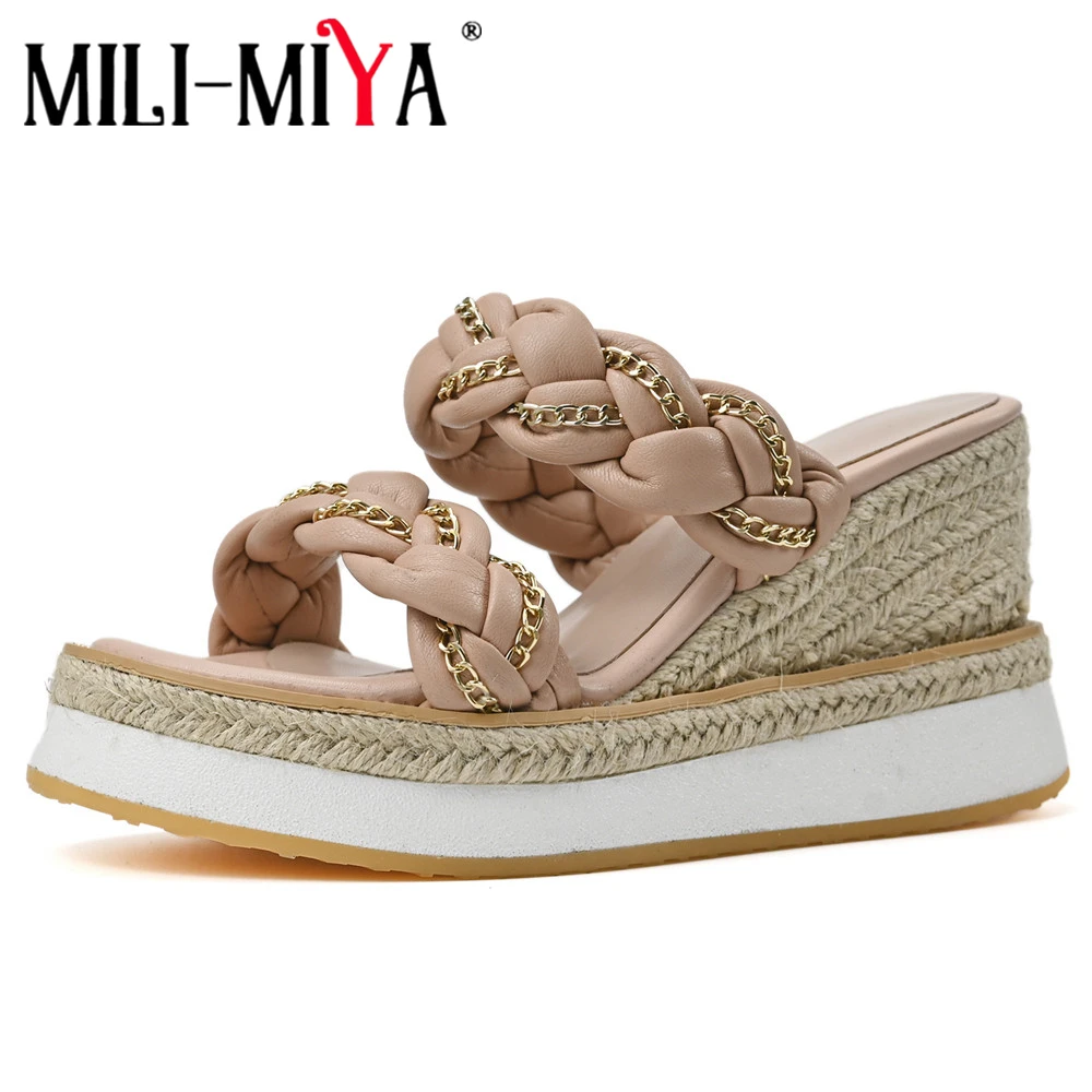 

MILI-MIYA New Arrival Women Wedges Microfiber Sandals Round Toe Platform Slip On Solid Color Size 34-40 Handmade Summer Shoes