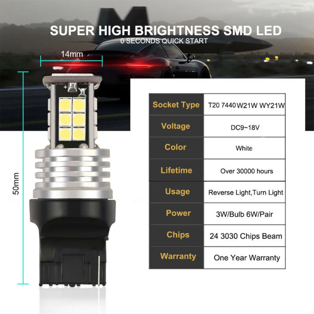 

White LED Headlights 2Pcs Auto Turn Signal Accessories Brake Reversing