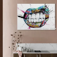 wall art canvas painting abstract teeth lips street graffiti posters and prints pictures cafe home living room decor no frame