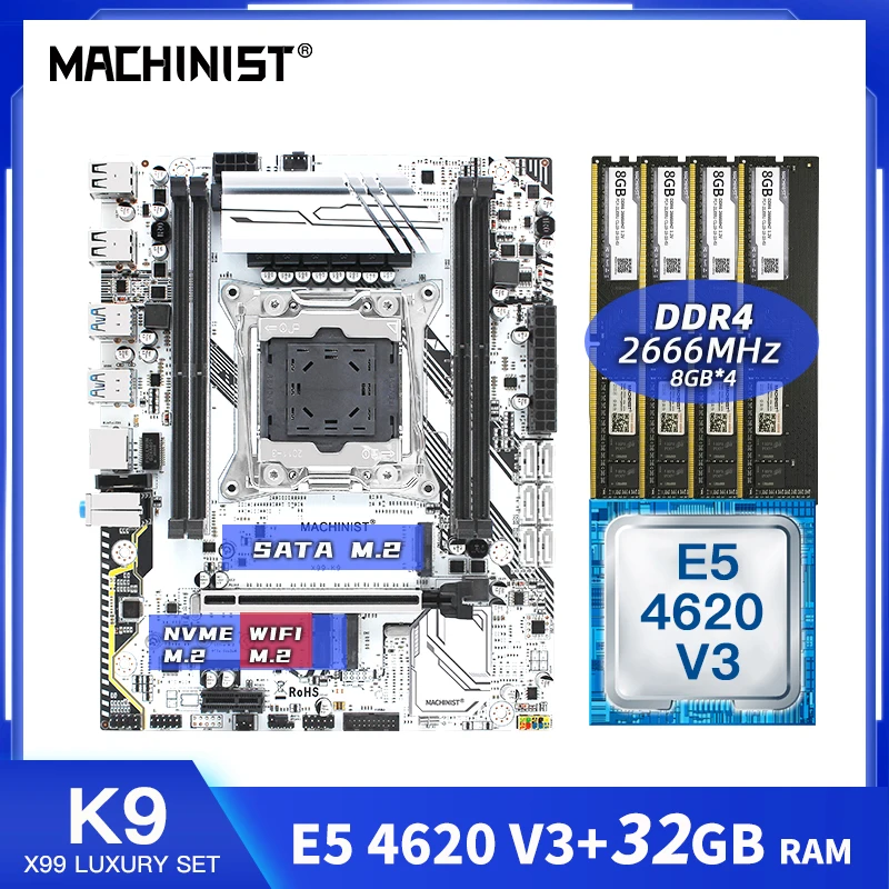 Kaufen MASCHINIST X99 Motherboard LGA2011-3 Combo Mit Xeon E5 4620 V3 Prozessor 32GB 4*8GB DDR4 Desktop Ram Speicher Mainboard X99-K9