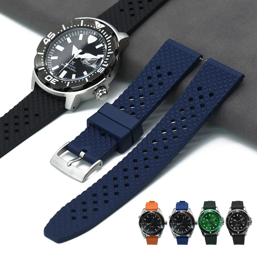 

New Designed Rubber Breathable Watch Strap Honeycomb Bracelet Quick Release Watchband 18mm 20mm 22mm For Smart Watch Accessories