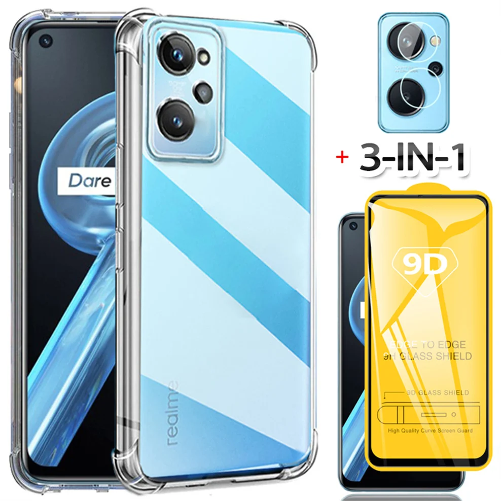 

3-in-1, tempered glass + case for realme-9i 9pro shockproof silicone phone cases realme 8i oppo realmi 9 pro plus cover realme9i