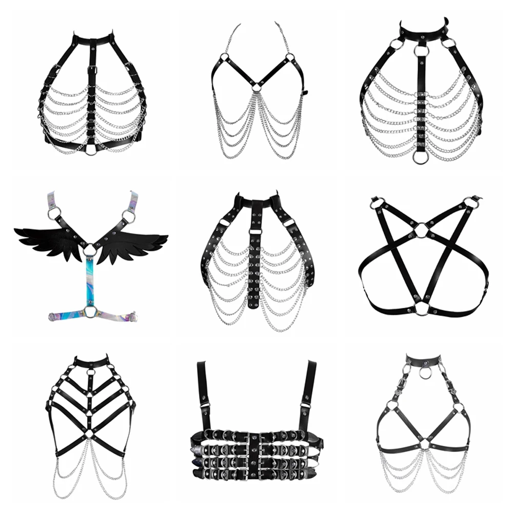 

Оптовая продажа, женское нижнее белье, фетиш, Готическая цепочка из искусственной кожи, портупея для тела, бюстгальтер, сексуальное нижнее б...