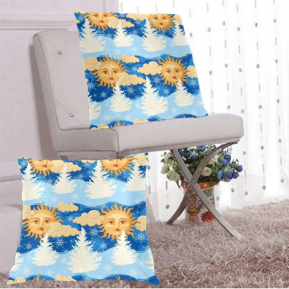 

Decorative Pillowcase Sun With Face And Cloud Snowflake Pattern Throw Pillow Case Square Polyester Pillow Cover for Home Office