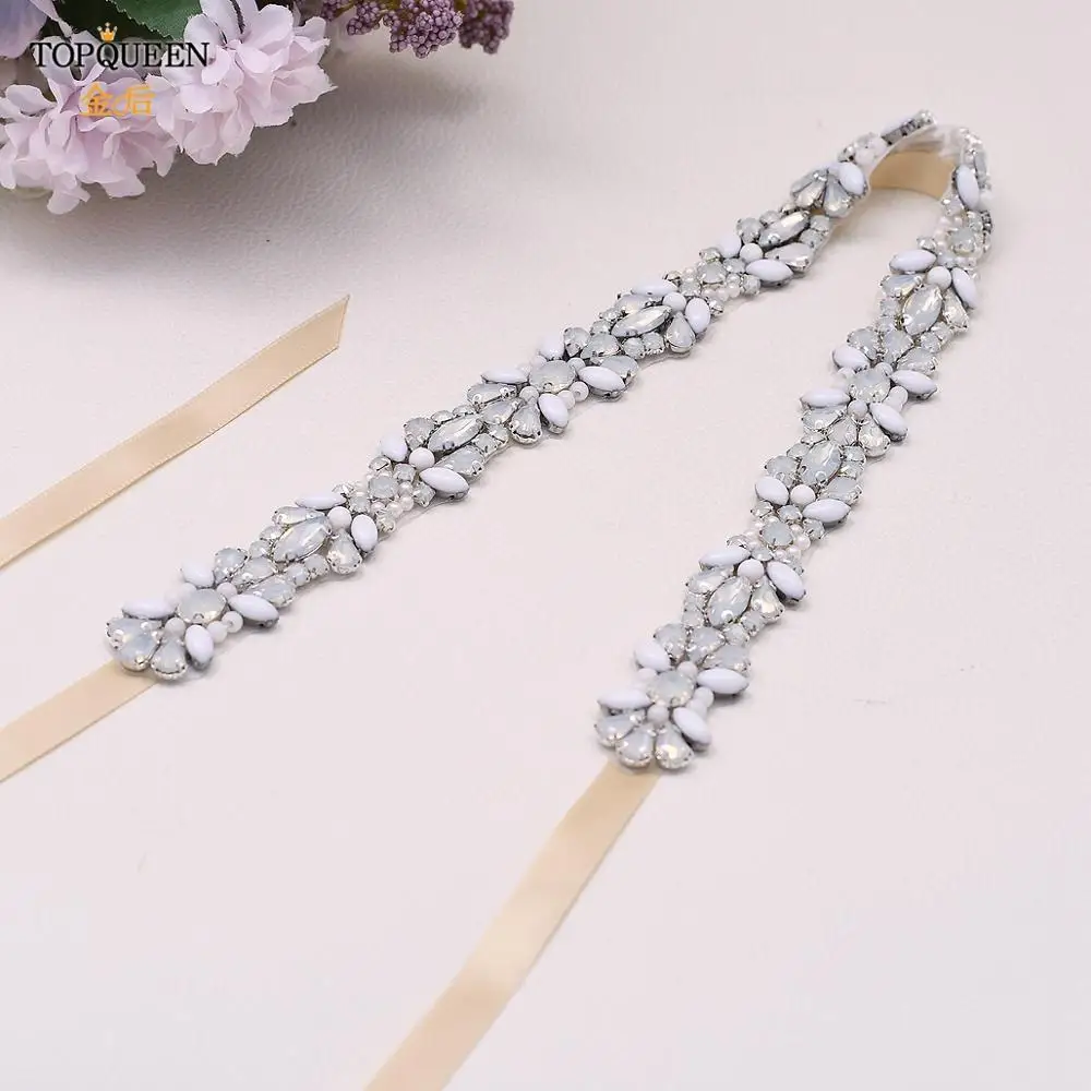 TOPQUEEN Sparkly Bridal Belt Sash Opal Pearl for Dress Evening Woman Female Accessories Formal S467 | Свадьбы и торжества
