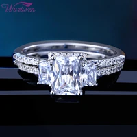 wuziwen solid 925 sterling silver wedding rings for women rectangle 3 stones engagement rings bridal set aaaaa zircons br0874