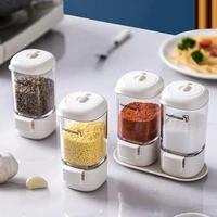 new rotary sealed household kitchen salt and msg seasoning jar combination set metering seasoning box push type seasoning bottle
