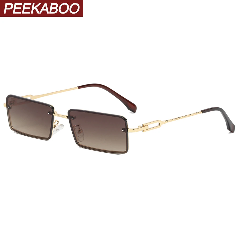 Peekaboo rectangular glasses for men full frame retro style uv400 narrow sunglasses women square metal gold male accessories