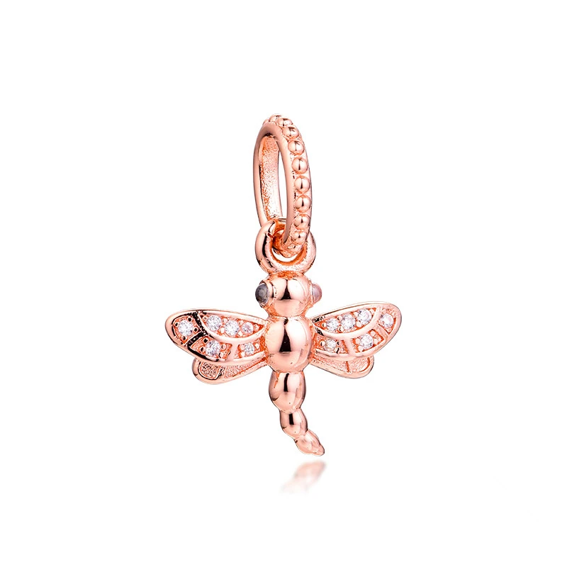 

Charms Silver 925 Original Sparkling Dragonfly Pendant Fits European Fashion Bracelets Woman DIY Beads For Jewelry Making