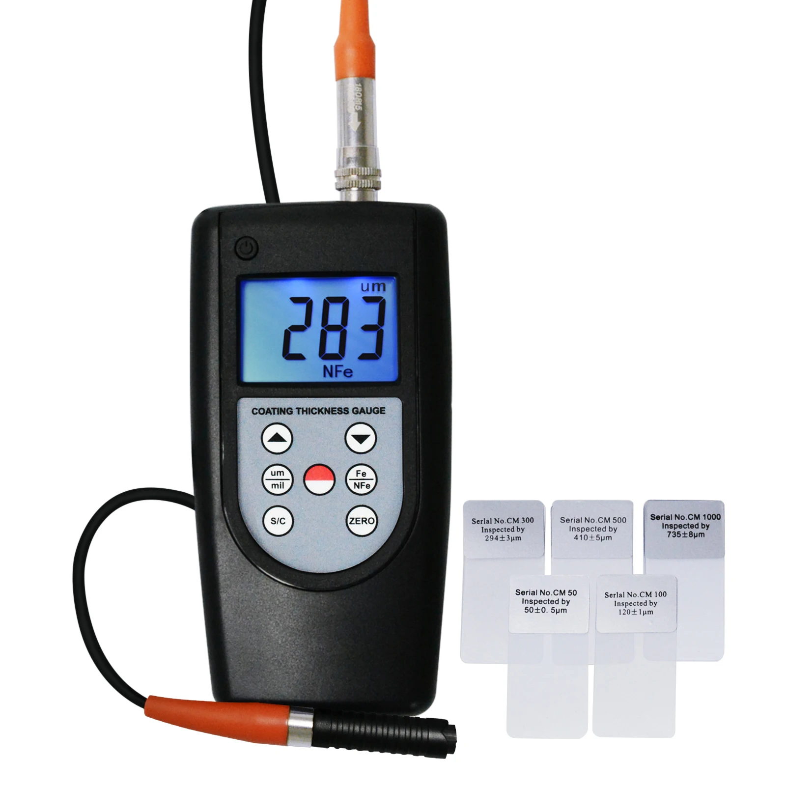 

Coating Thickness Meter Gauge F & NF Magnetic Induction Eddy Current 0~2000um 0~80mil Substrate Auto Detection