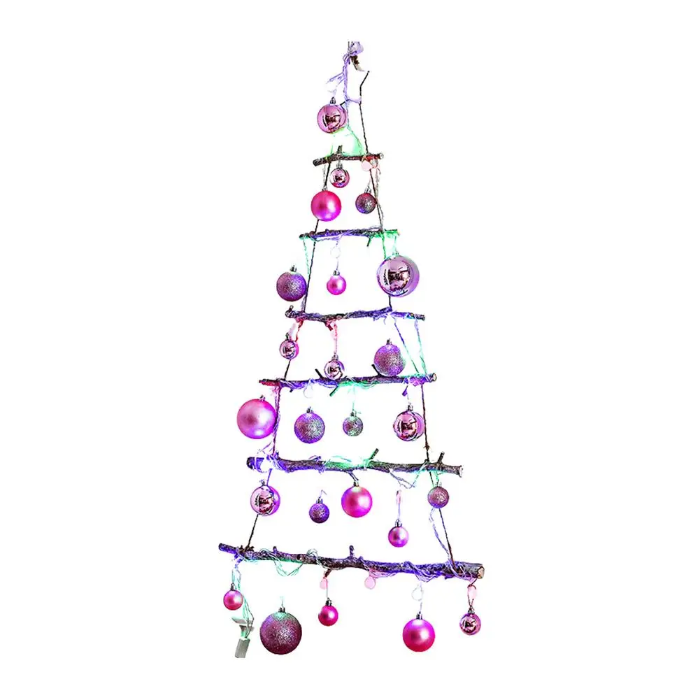 

DIY Wooden Christmas Tree Decorations Branch Ladder Wall Lamp With Star Topper Artificial Fake Christmas Tree Ornaments Wall D