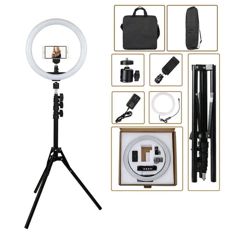 Black-160Tripod-Bags Tycipy 12 ''кольцевой свет светодиодный съемка селфи свет фото камера видео мягкий свет с 1,1 м штатив телефон клип для макияжа в реальном времени - Цвет: Black-160Tripod-Bags