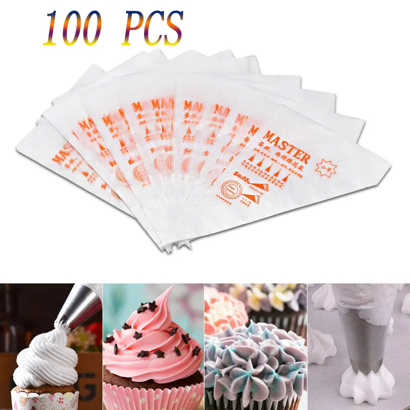

100PCS DIY Disposable Cream Piping Bag Decoration Pastry Bags Cake Icing Fondant Cake Cream Plastic Bag Baking Accessories