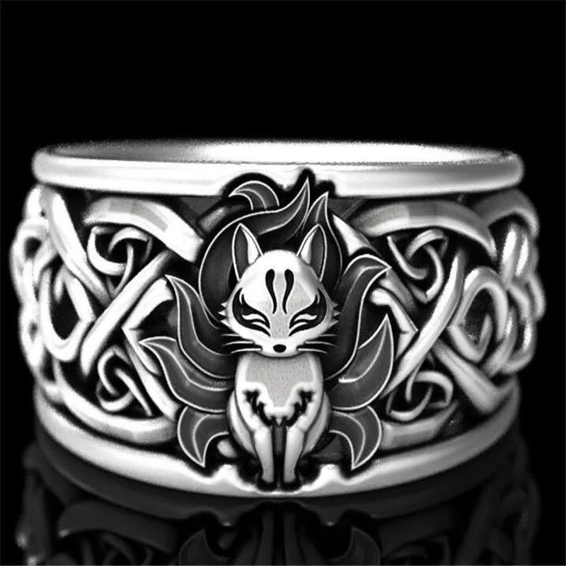 

Vintage Silver Color Nine Tailed Fox Ring for Women European And American Female Index Finger Ring Creative Jewelry Gifts