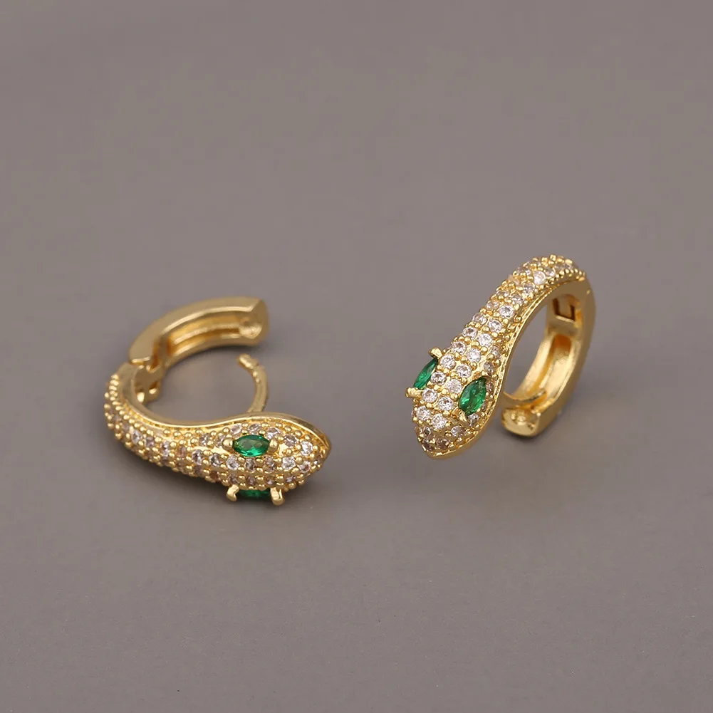 

2021 Fashion Luxury Pave Zircon Snake-Shaped Small Hoop Earrings For Women Girl Punk Copper Metal Creative Jewelry Gift