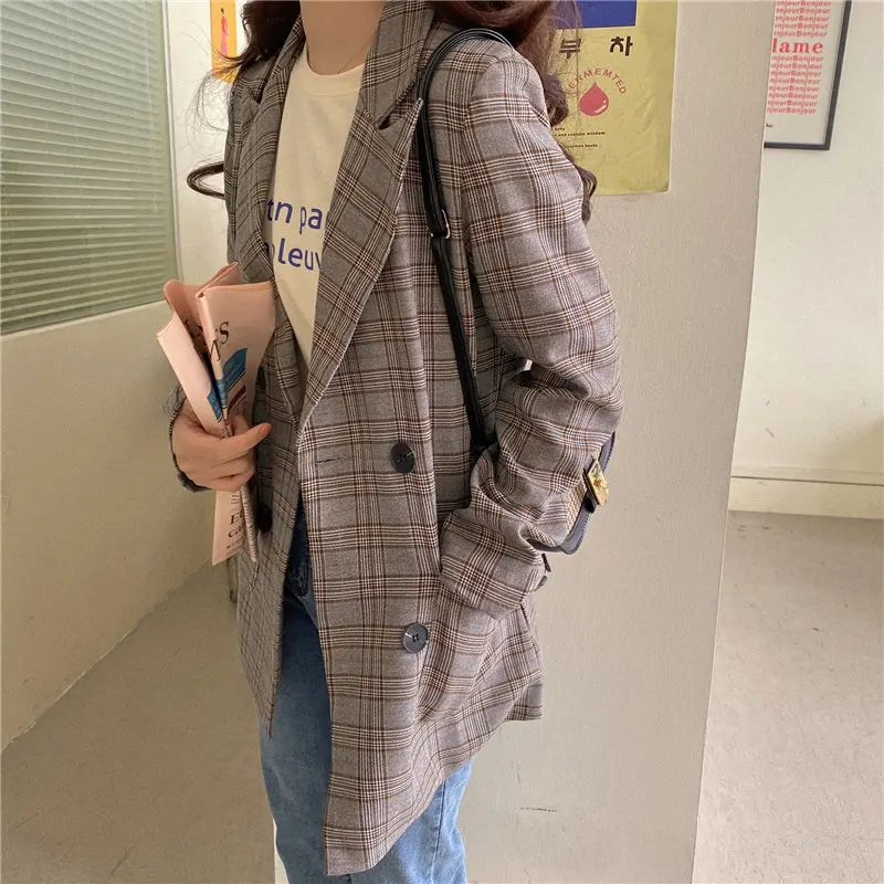 

HziriP 2020 Thin High Quality Geometric Women New Arrival Stylish Office Lady Plaid Loose Chic Casual Brief All-Match Blazers