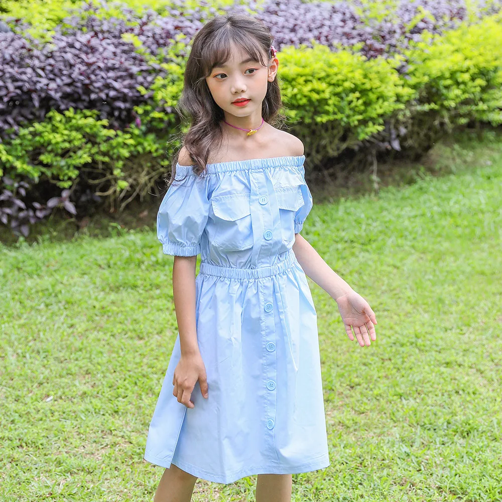 

6-16 Years Kids & Teenage Girls Princess Dress 2021 Summer Dress Girls Fashion Party Dress Fashion Word Student Clothes for Girl