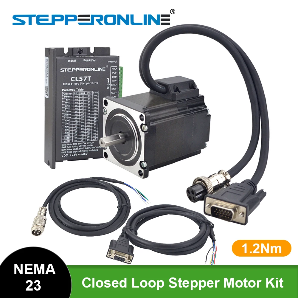 STEPPERONLINE 1.2Nm Nema 23 Closed Loop Stepper Motor Servo Driver Kit Nema 23 Stepper Motor with Encoder with 2pcs 1.7m Cables